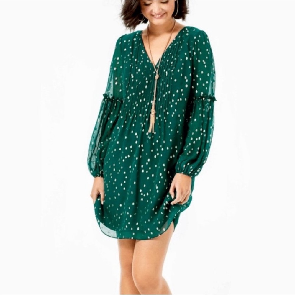 Lilly Pulitzer Cleme Silk Dress in Spruce Green Gold Metallic Silk Clip Size 10